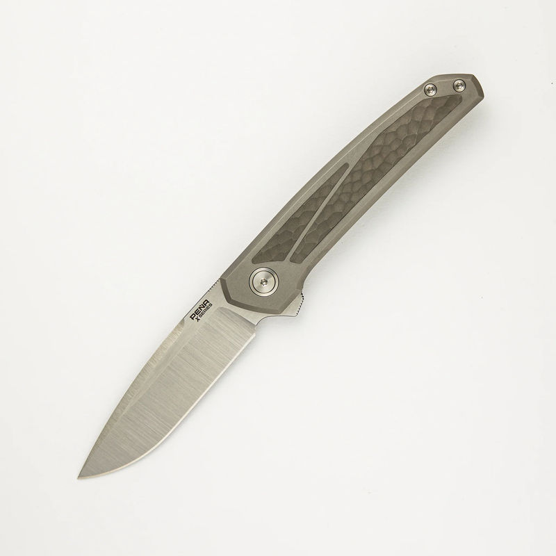 Cobra - Titanium Handle W/ Jigged Dark Bead Blast Titanium Inlays - Belt Satin CPM-M4 Blade