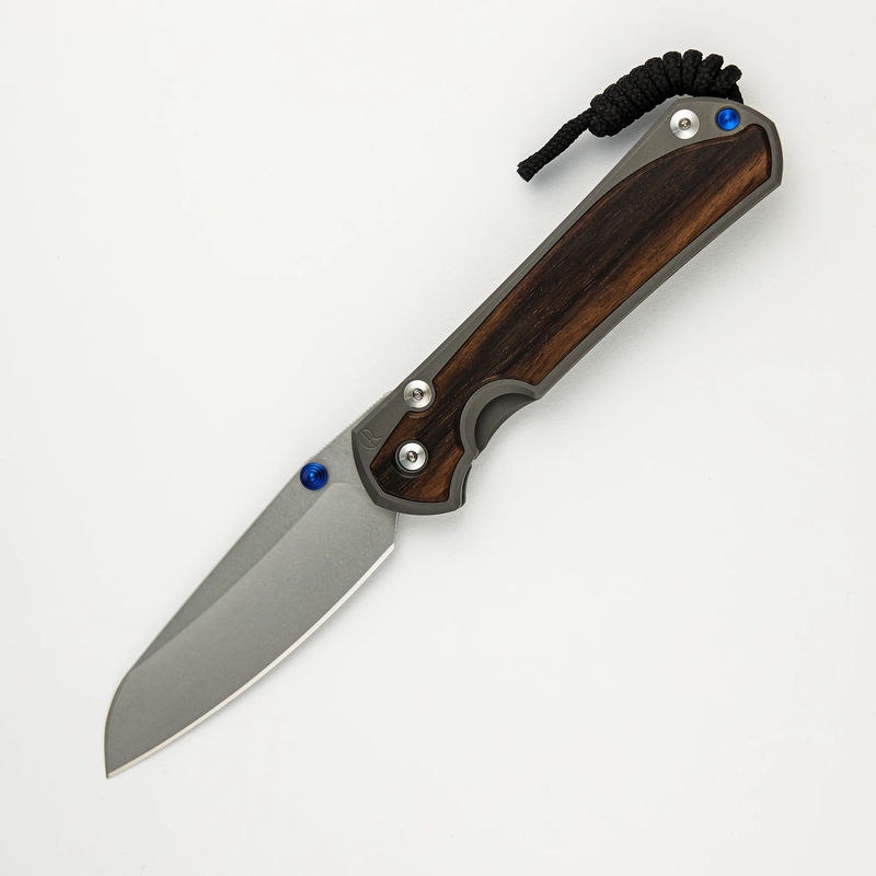 Large Sebenza 31 Macassar Ebony Inlay - Insingo CPM MagnaCut Blade - Blue Double Thumb Lugs - Wood Variant:Pattern 1