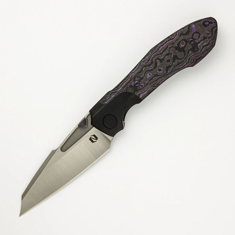 Voodoo - Black PVD/Light Stonewash Ti/Purple Haze Carbon FIber Handle - Belt Satin M390 Blade
