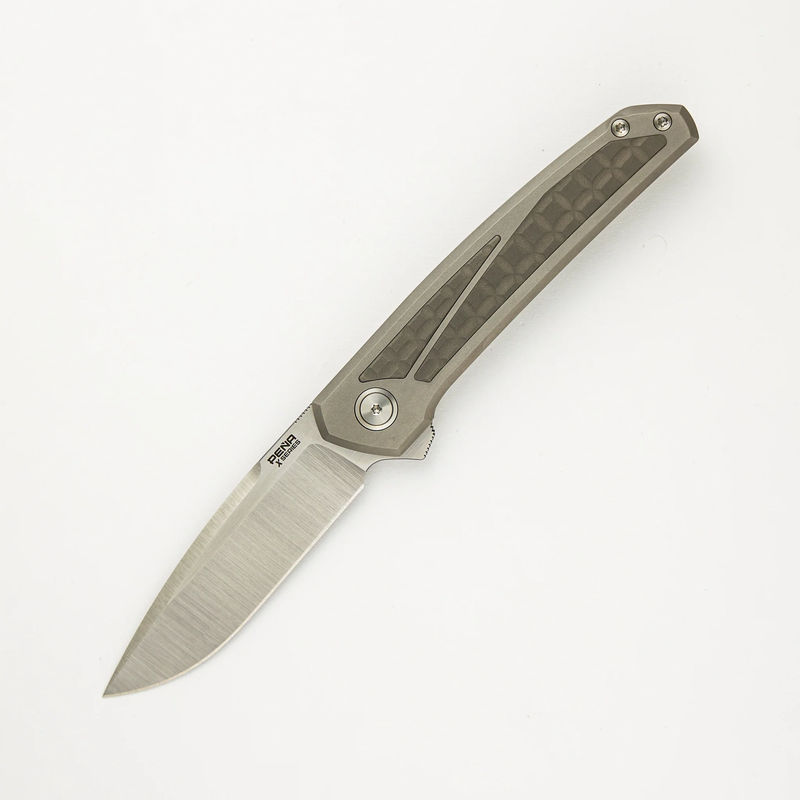 Cobra - Titanium Handle W/ Titanium Frag Dark Bead Blast Inlays - Belt Satin CPM-M4 Blade