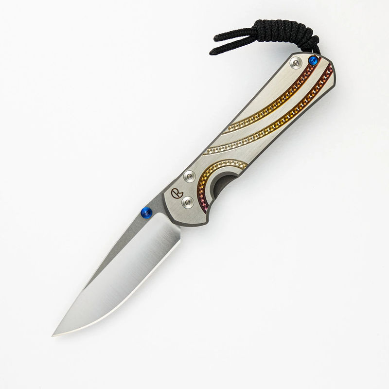 Small Sebenza 31 Unique Graphic - Polished Drop Point CPM MagnaCut Blade - Blue Double Lugs