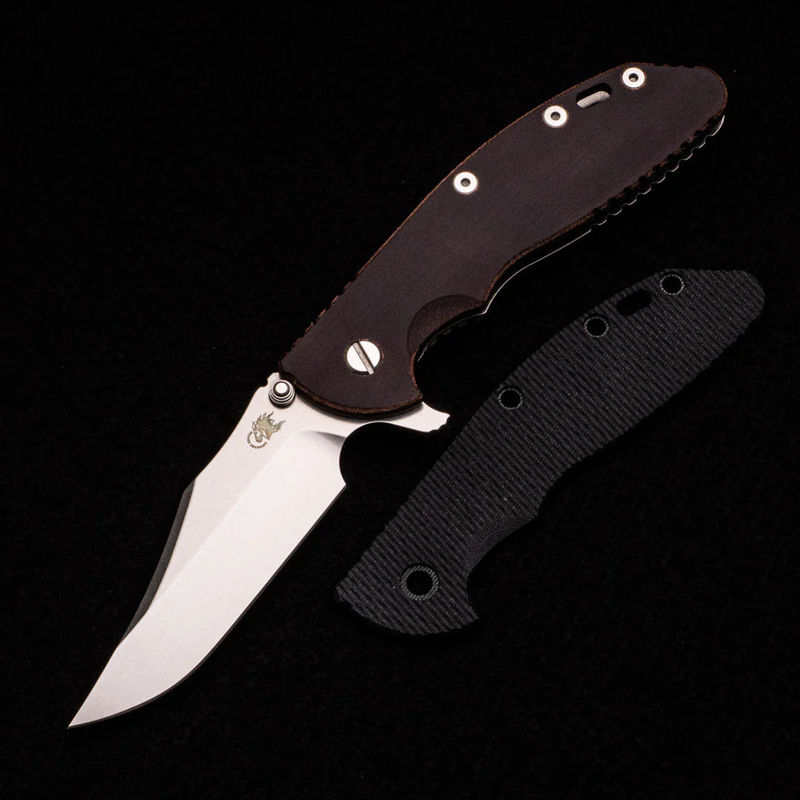 XM-24 4.0″ – Bowie CPM 20CV Blade – Tri-Way – Stonewash – Smooth Burgundy Canvas Micarta Scale W- Extra Black G10 Scale