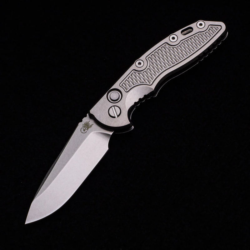 XM-18 3.5″ – Auto – Spearpoint – Stonewash – CPM 20CV Blade – Titanium Handle