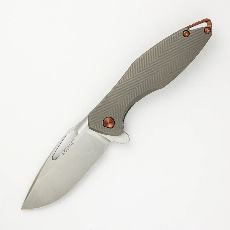 Arius -Patterned Titanium Handle W/ Rose Gold Hardware & Spacer - MagnaCut Brightwashed W/ Polished Flats Blade