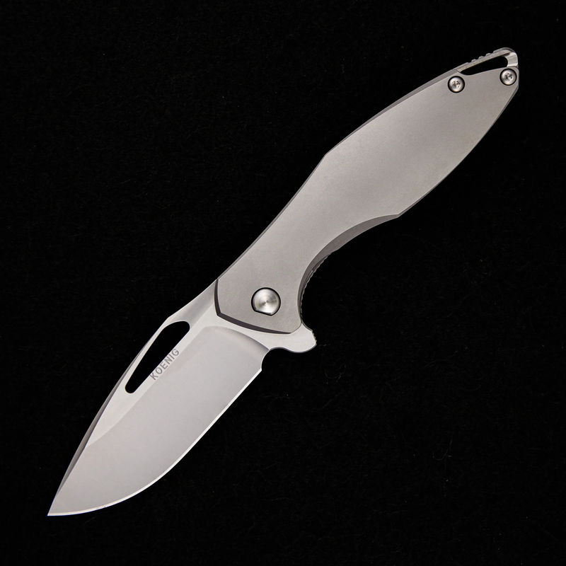 ARIUS – SMOOTH TITANIUM HANDLE – SILVER HARDWARE – BURNISHED W/ POLISHED FLATS M390 BLADE