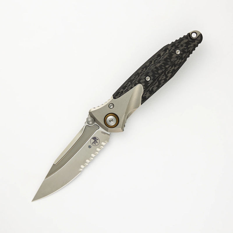 Socom Bravo Mini S/E Titanium Handle Bead Blast Standard Partial Serrated Bronze Titanium Pivot Collar Carbon Fiber Scales 260M-8 CFTI