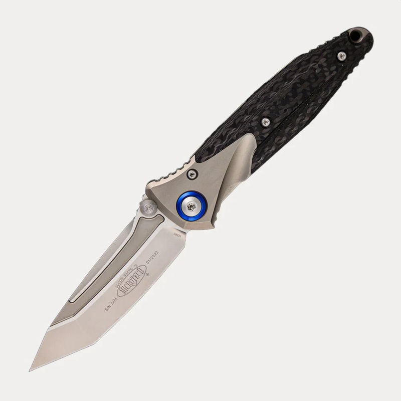 Socom Bravo – T/E Titanium Handle Bead Blast Standard Blue Titanium Pivot Collar Carbon Fiber Scales 261-7 CFTI