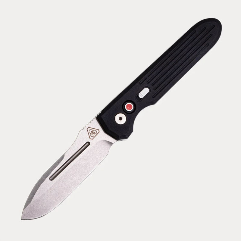 1804 PDW Invictus Auto – Black Handle – Red G10 Push Button – Stonewash Blade