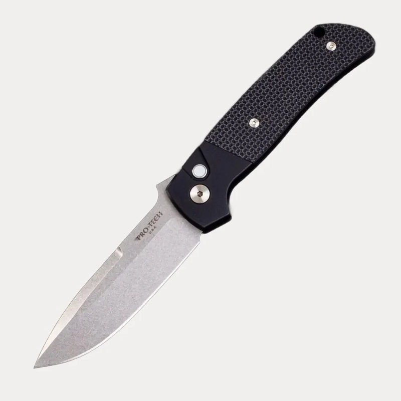Terzuola ATCF Auto – Black Handle – Textured Black G10 Inlays – Pearl Button – Stonewash MagnaCut Blade