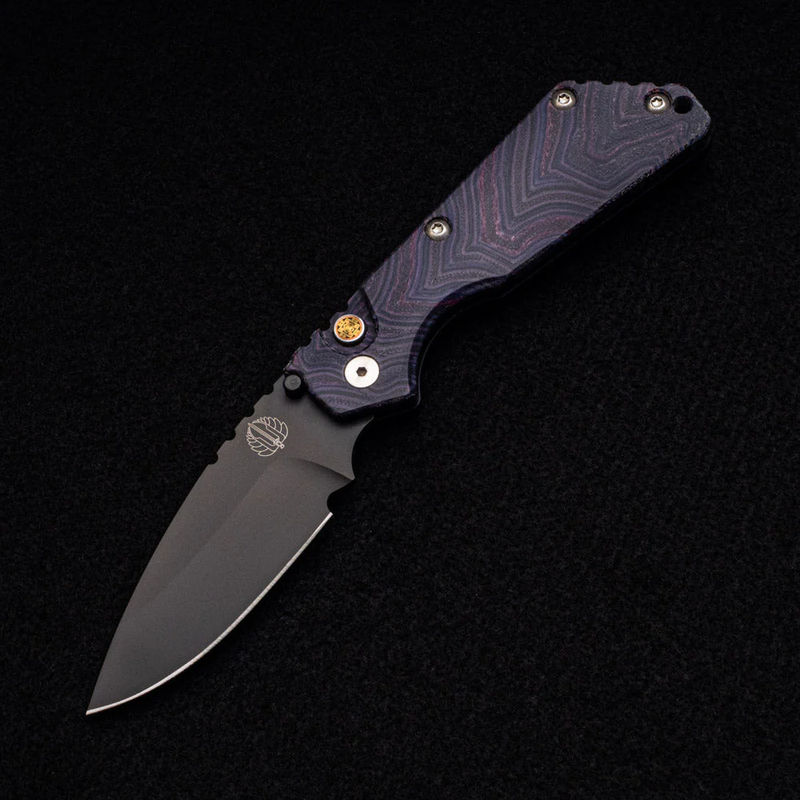 Strider SnG Auto - Micarta Handle - Black DLC 154CM Blade - Mosaic Button
