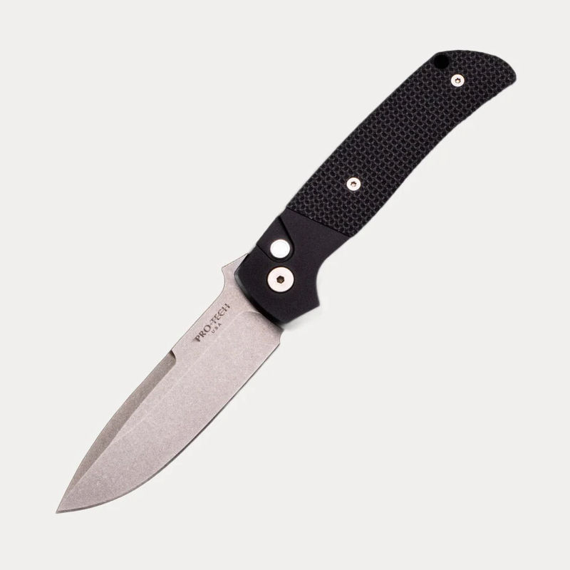 Terzuola ATCF Auto – Black Handle – Textured Black G10 Inlays – Pearl Button – Stonewash MagnaCut Blade