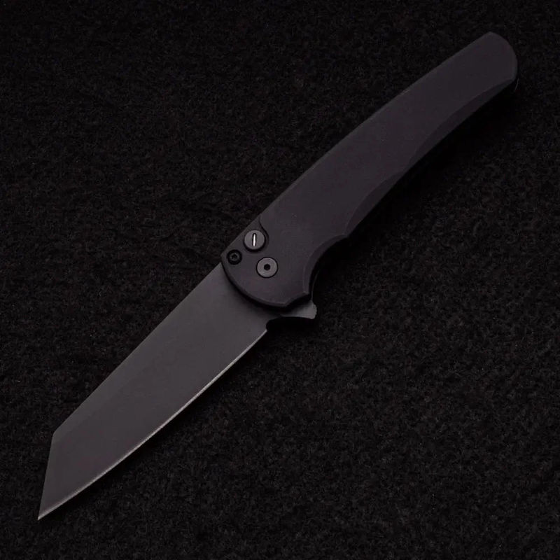 Malibu Flipper Operator – Black Aluminum Scales- Black DLC 20CV Reverse Tanto Blade – Tritium Inlay Button