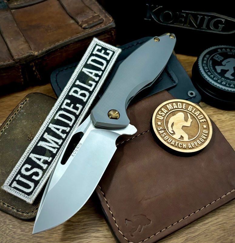 Koenig Arius Flipper C-Pattern Ti Brightwashed Blade with Polished Flats M390 Blade and Bronze HW AR11511331