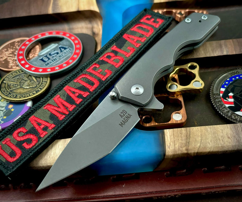 A2D Mark 3 Flipper Small Stonewashed Hiatsu-Rising Grind Smooth Ti on Bearings Magnacut Blade