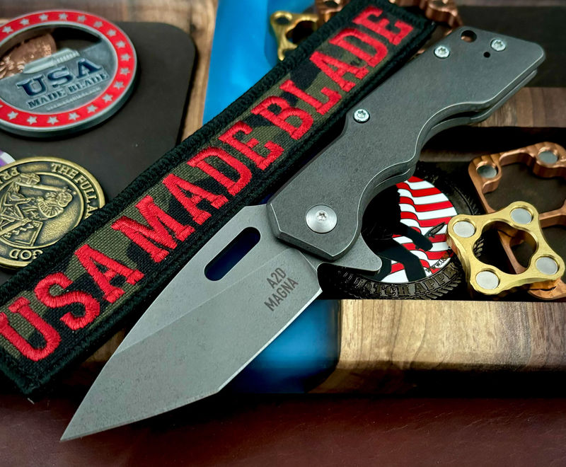 A2D Mark 1 Flipper Small Stonewashed Hiatsu-Rising Grind Smooth Ti on Bearings Magnacut Blade