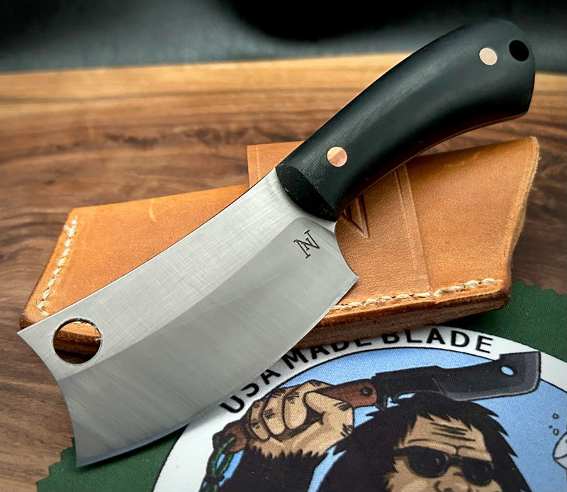 Nicholas Nichols Mini Cleaver Black Micarta Handles with Copper Pins in Nitro-V